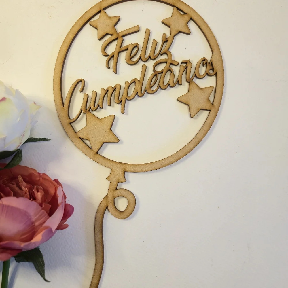 Wooden Feliz Cumpleaños Cake Topper. Happy Birthday Cake Topper. Cake Decor